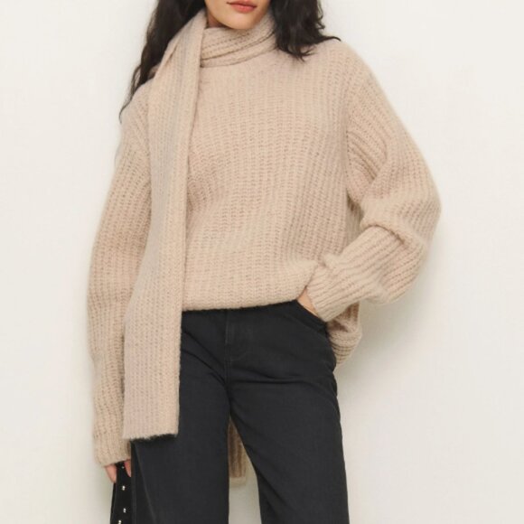 Reformation Sweaters - Reformation 'Spence' Alpaca-Blend Pullover Scarf-Sweater, Wheat